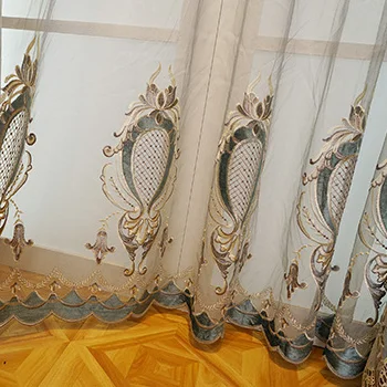 Luxury Chenille Curtains for Living  Room Bedroom Chinese High Shading Hollow Embroidered Bay Window Custom Gray 