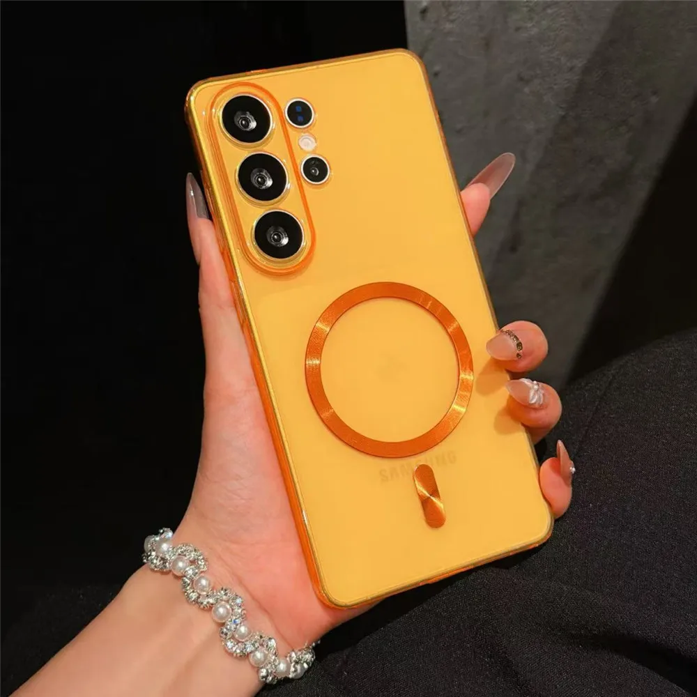 Magnetic Shockproof Candy Color Silicone Phone Case with Transparent Back Cover