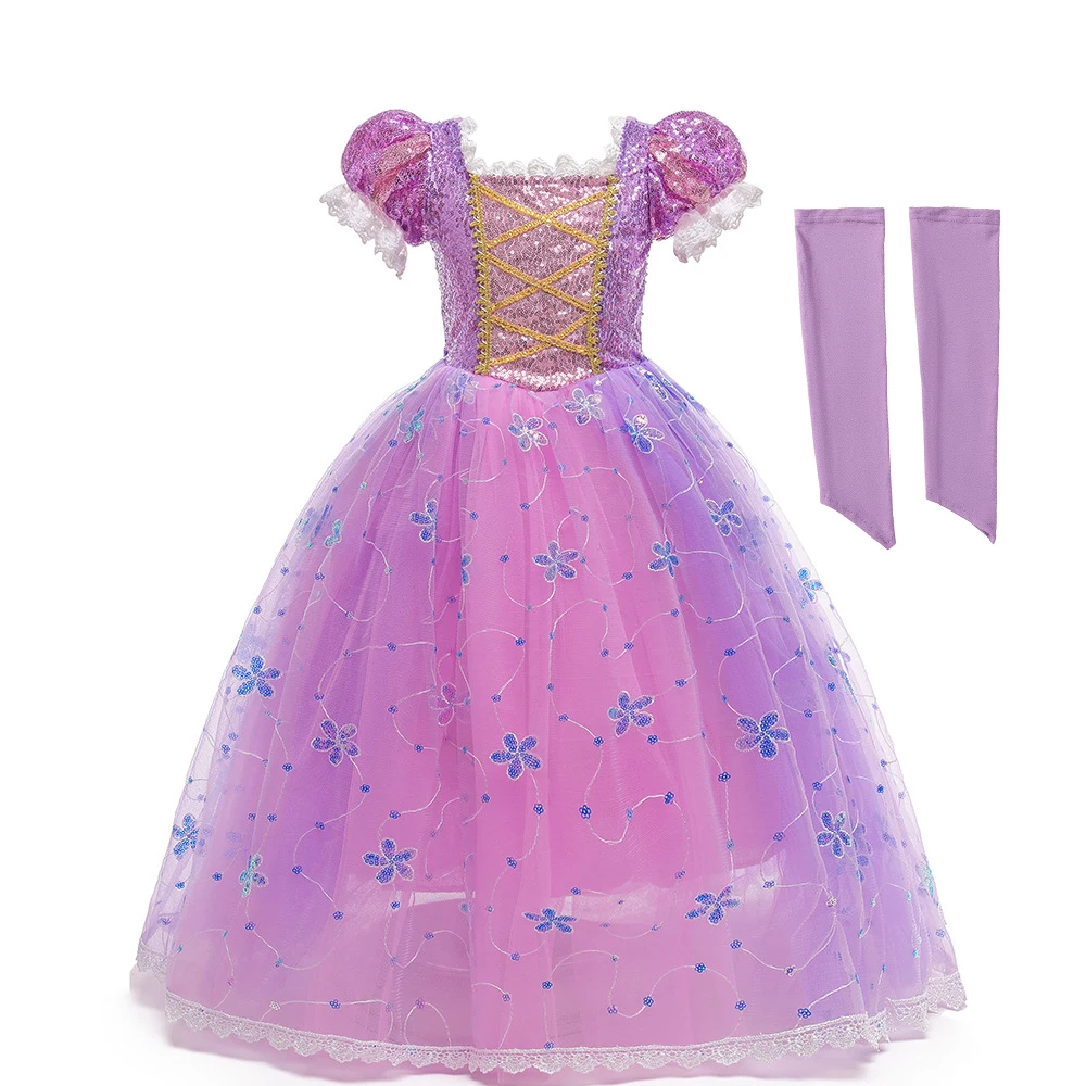 thumbnail image 4 of Disney Vestido de princesa para niña, disfraz de Rapunzel, Vestido de baile de lujo para fiesta de cumpleaños, ropa de fantasía para Halloween y Carnaval, 4 of 5