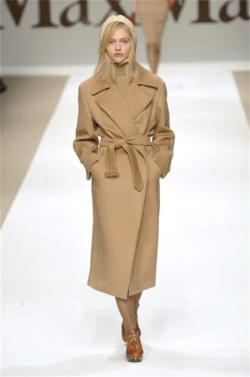

Designer Women Suit Overcoat Woolen Winter Camel Cashmere Custom Made 1Pcs Long Jacket With Belt Formal Party Prom Dress Blazer