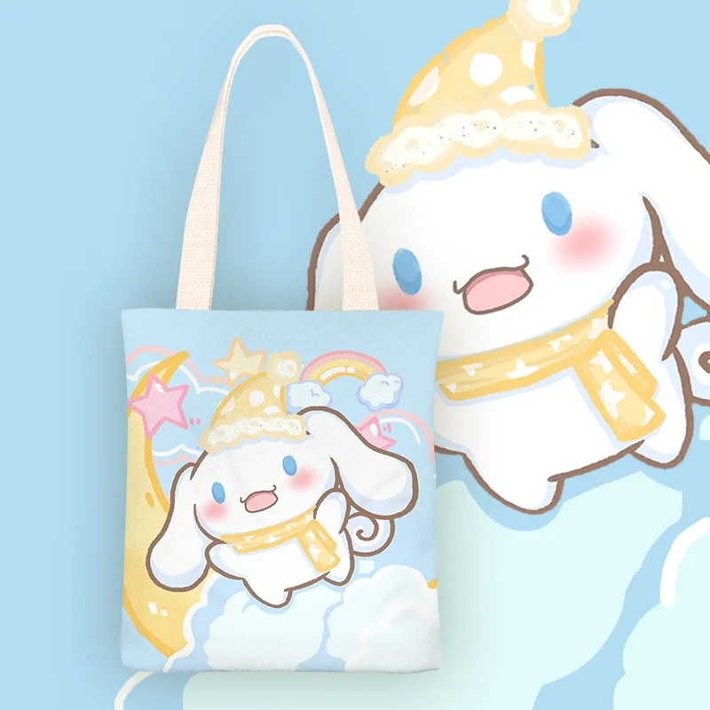 

Kawaii Sanrios Cinnamoroll Canvas Bag Student Large Capacity One Shoulder Storage Bag Double Sided Zipper Bag Shopping Bag