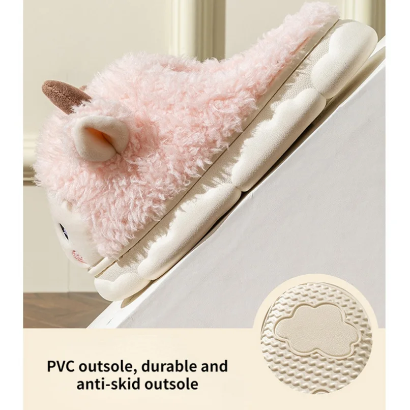 Women Home Slipper Alpaca Winter Warm Kawaii Plush Contton Indoor Floor Non Slip Fuzzy House Shoes Female New In March 8