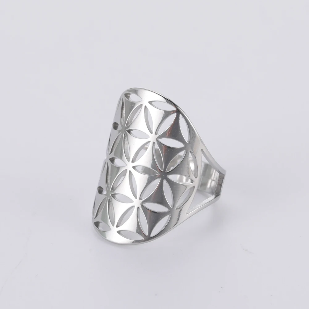 Flower Of Life Ring Adjustable Stainless Steel Sacred Geometry_voghion.com