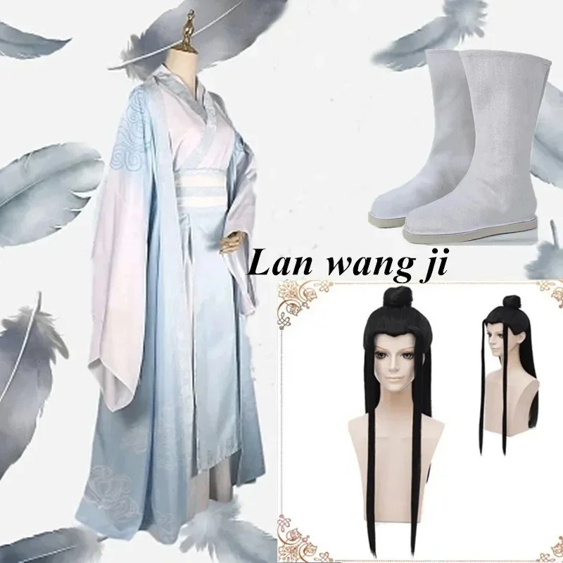 

Mo Dao Zu Shi Original Lan Wangji Cosplay Costume Lan Zhan Wei Wuxian Yiling Patriarch Ancient Costume full Set Of Wig Shoes