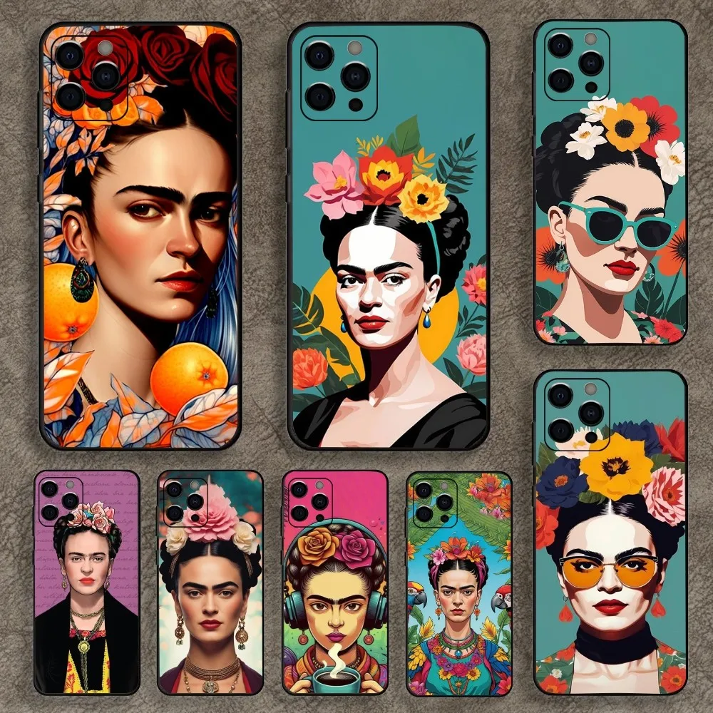 

F-Frida K-Kahlo Art Phone Case For Apple iPhone 15,14,13,12,11,Pro,X,XS,Max,XR,Plus,Mini Soft Black Cover