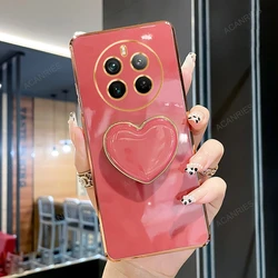 Luxury Plating Phone Holder Case with Love Heart Stand and Silicone Cover for Realme 12 Lite (AX Camellia Red)