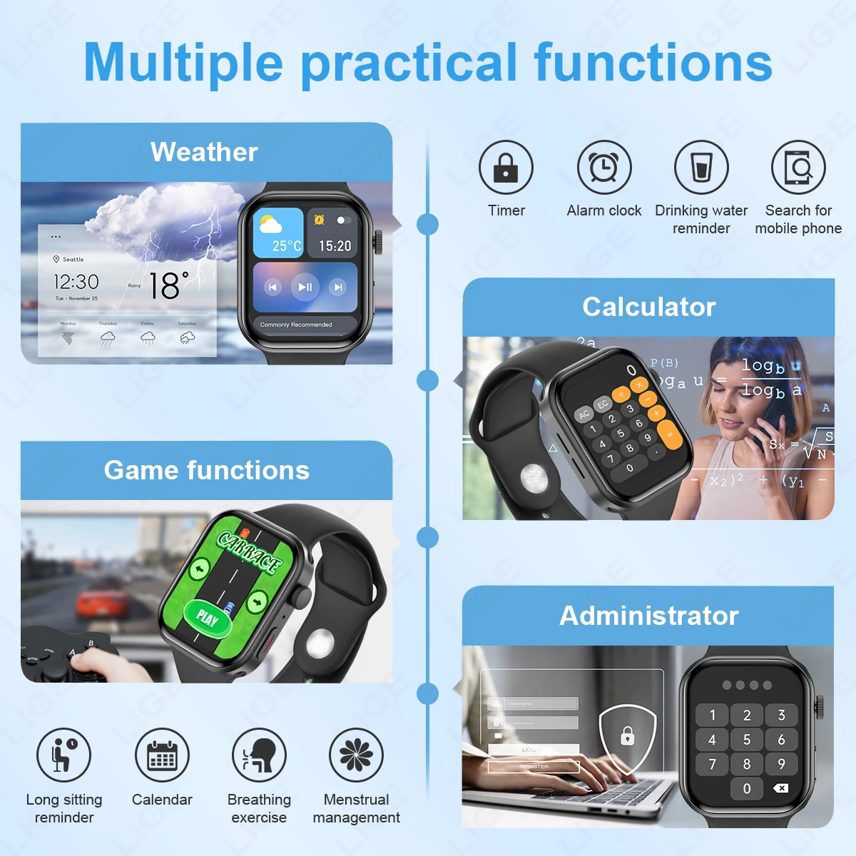 LIGE New Smartwatch for Women Men 2.01 Large Screen Custom Dial Smart Watch 2025 Heart Rate Health Monitor Smartwatches Ladies