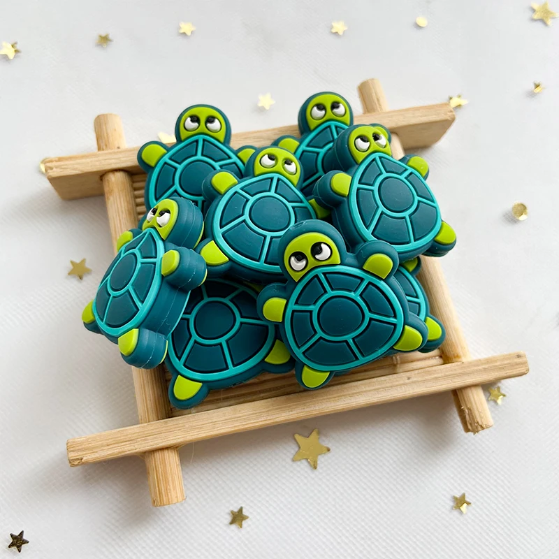 10pcs Baby Silicone Cartoon Animal Green Turtle Beads Food Grade Teeth Beads DIY Pacifier Necklace Accessories Baby Toys