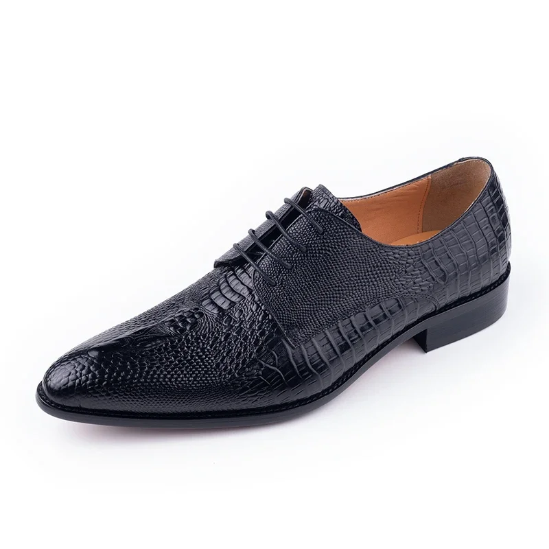 Fashion Male Derby Dress Leather Shoes Party Printing Luxury Zapatos De Hombre Genuine Leather Oxfords Shoes Black Lace Up Daily