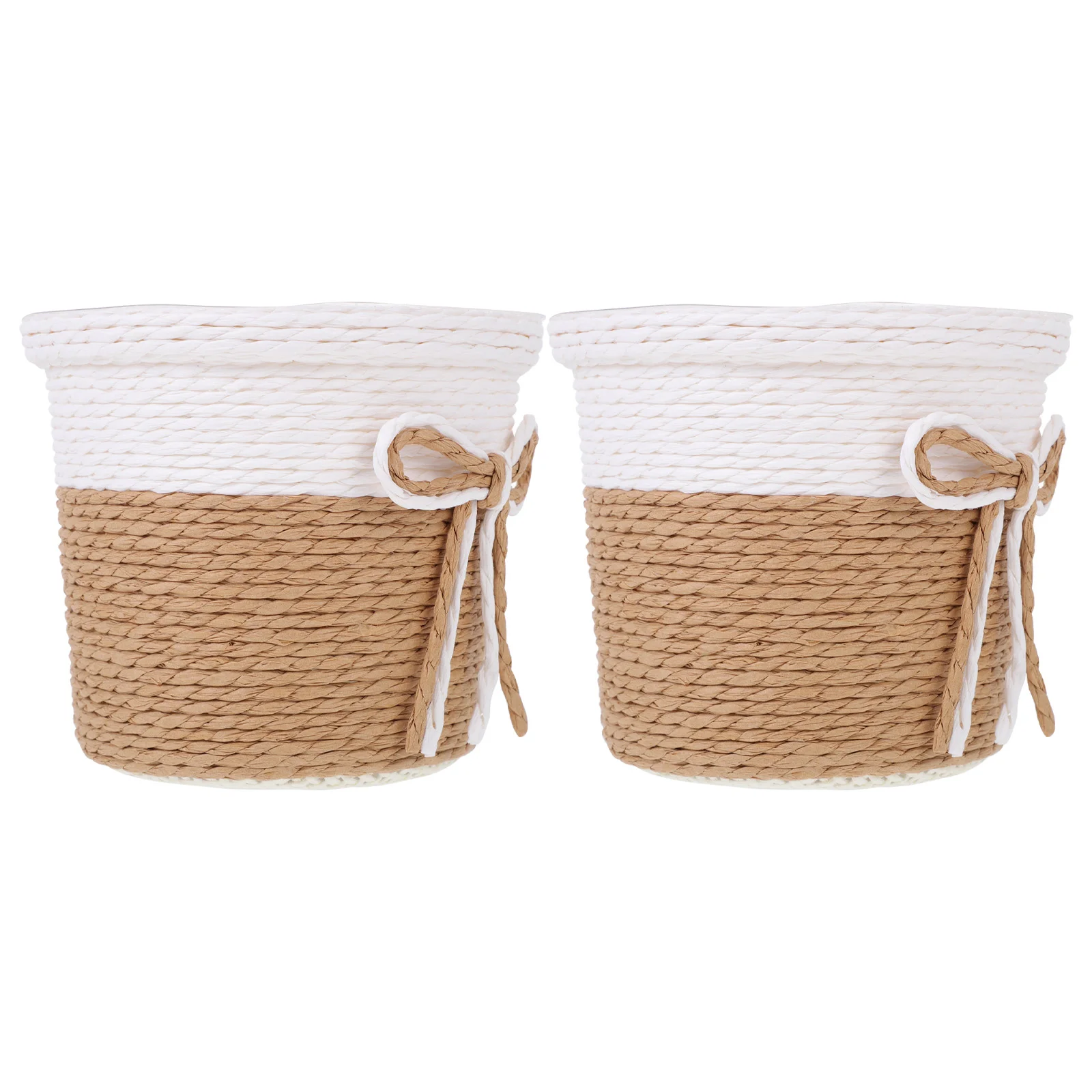 

2Pcs Woven Basket Paper- woven Flower Basket Pot Container Woven Storage Basket Desktop Basket for Home Office Decoration