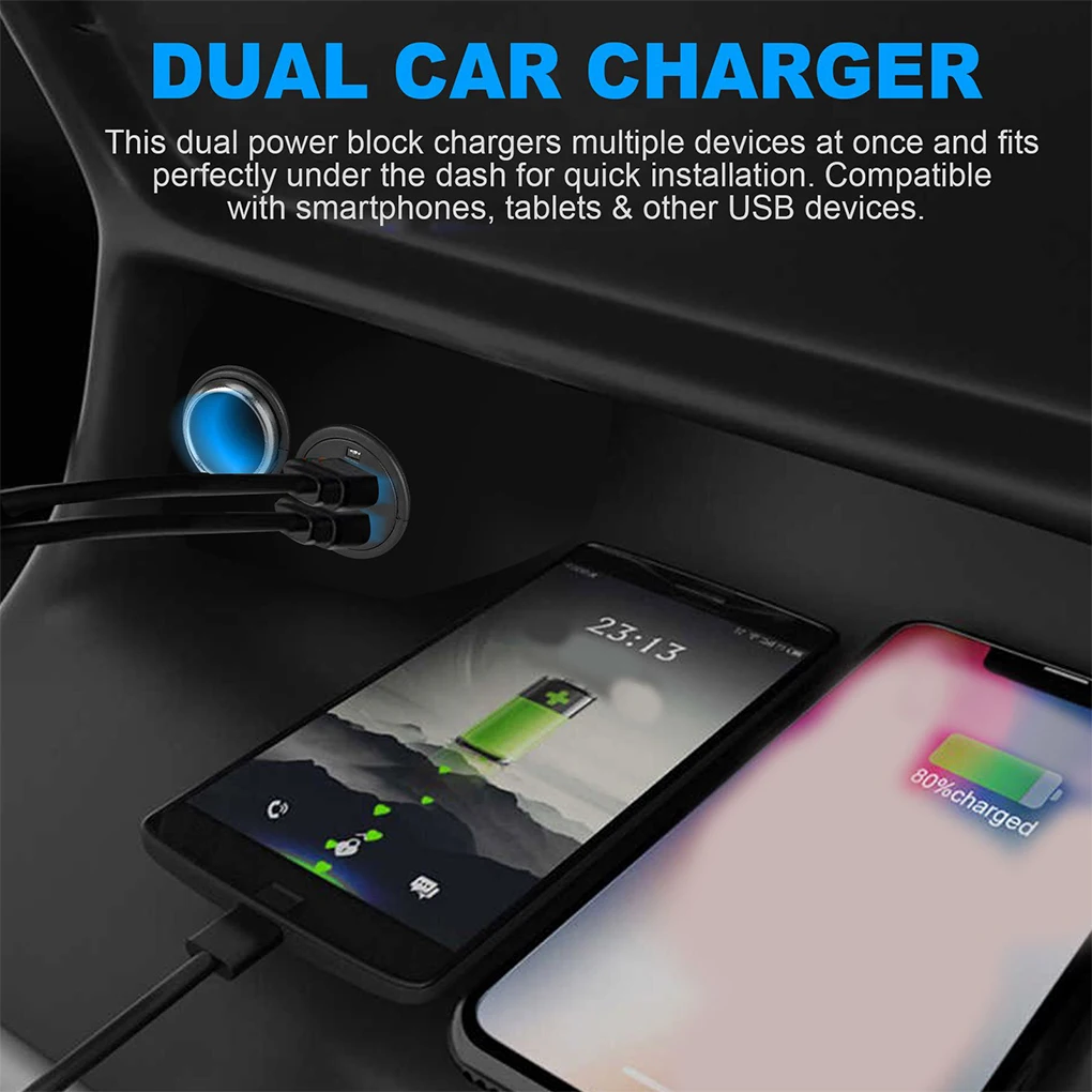 DC 5V Car Lighter Socket Vehicle Under-dash Mount 12V/24V Charging Adapter Mobile Phone USB Ports Charger Accessory