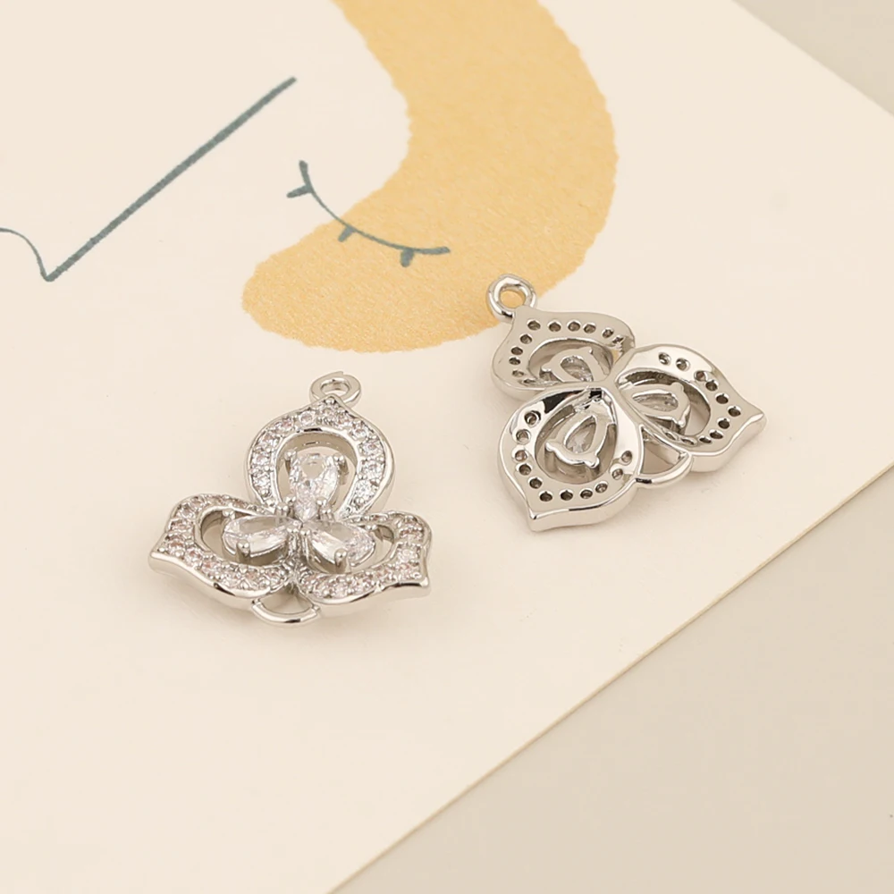 HAOSAW 4Pcs CZ 매력/보석 액세서리/꽃 모양/로듐 펜던트/손으로 만든/보석 결과 및 구성 요소/DIY 만들기