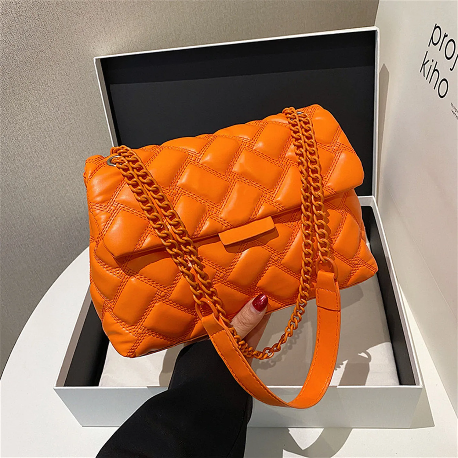 Women's K-G Sewing Fashion Chain Bag Shoulder Bag Crossbody PU Leather Ladies CrossBody Handbag