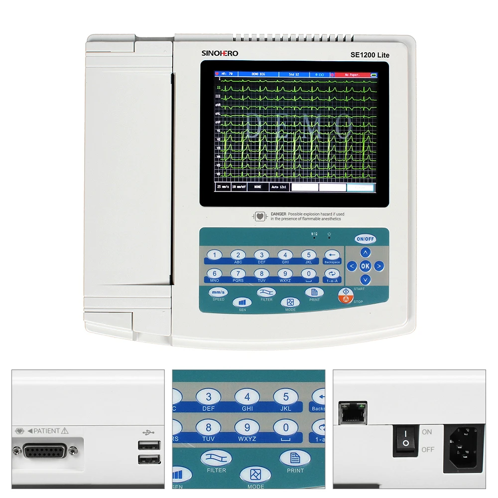 SE1200lite ECG Machine 12 channel 12-lead Electrocardiograph 8.4"Touch LCD Display EKG Monitor with Thermal Printing