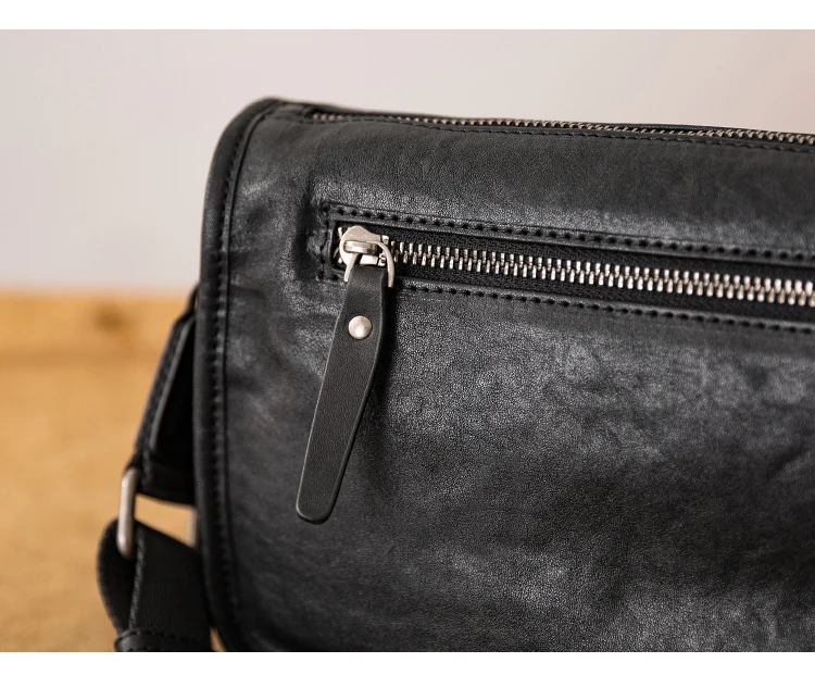 PNDME Casual Designer Luxus erste Schicht Rindsleder Herren schwarze Umhängetasche Outdoor-Reisen handgemachte echtes Leder Umhängetasche – Detail 13