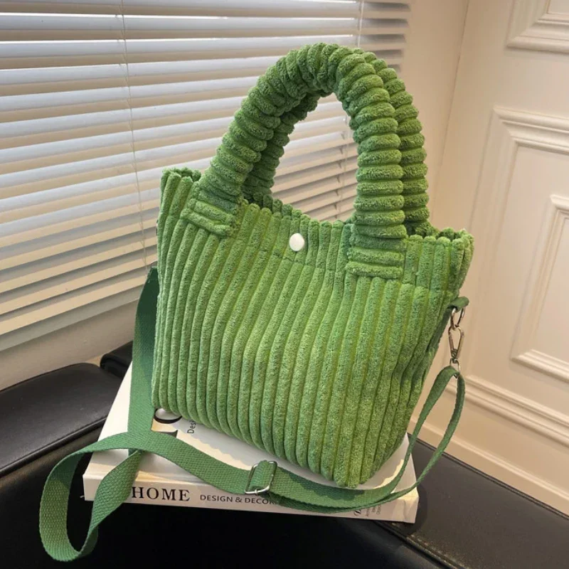 

Fashion Corduroy Women's Bag 2022 Trend New Handbags Niche Versatile Bucket Shoulder Bags Female Nylon Button Crossbody Bags