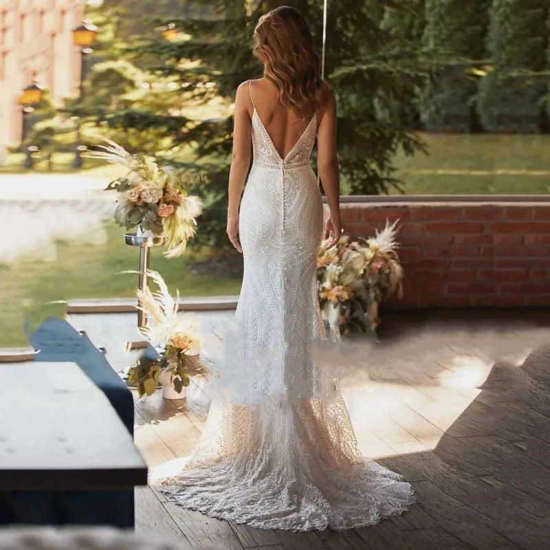 Simple Wedding Dresses For Women 2024 V-Neck Bridal Gowns Lace Appliques Sheath Mermaid Sexy Robes Vestidos De Novia Customized 2