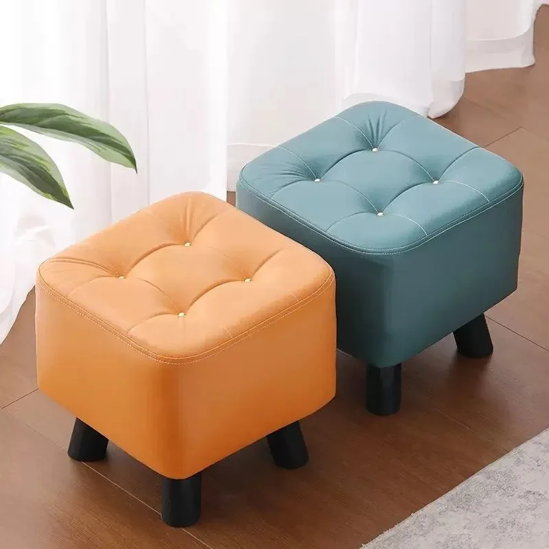 Home Living Room Footrest&Entryway Shoe Changing Stool-Solid Wood Small Ottoman with Durable Faux Leather, Creative Low Bench
