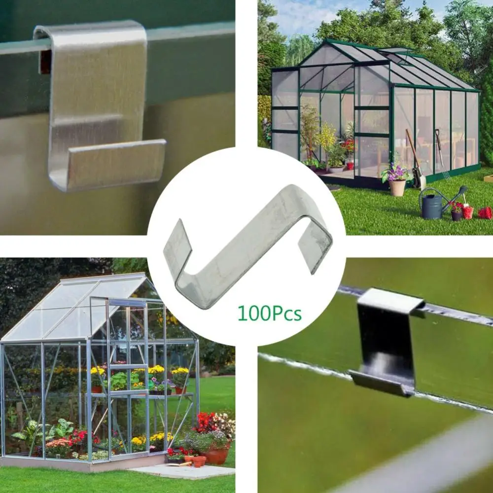 Greenhouse 100Pcs Stainless Steel Z-Type Metal Glazing Glass Overlap Clips Fixing Clamp Tool Fixing Tool