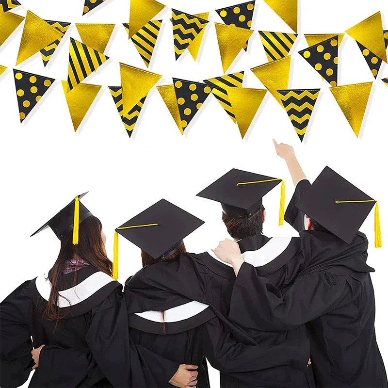 Party Decorations Birthday Banner Birthday Streamers Black Gold Triangle Pennant Banner for Party