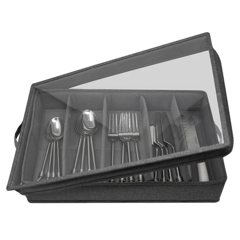 

Flatware & Utensil Storage - Durable Silverware Storage Box With Adjustable Divider, 5 Compartment, Easy To Use Durable