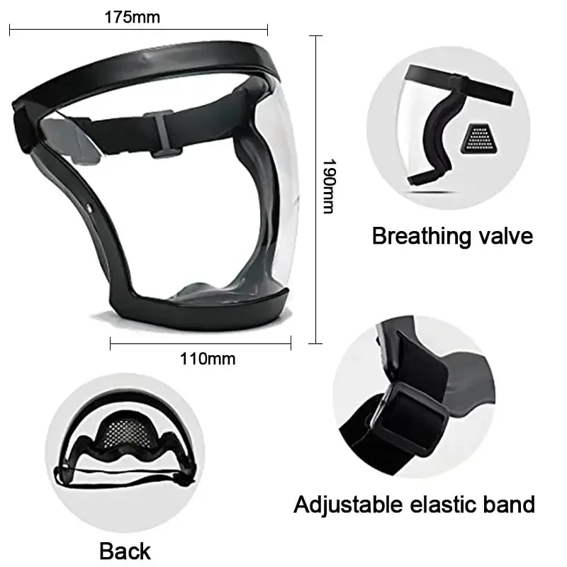 Maschera protettiva per protezione integrale Testa trasparente Occhi Copertura di sicurezza Occhiali Visiere per schermo Occhiali antiappannamento antipolvere antivento - immagine 5