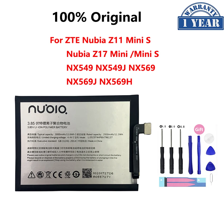

100% Original 3000mAh Li3929T44P6h796137 Battery For ZTE Nubia Z11 Mini S Z17 MiniS NX549 NX549J NX569 NX569J NX569H Bateria