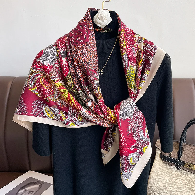 90*90cm Luxury Brand Silk Square Scarf Hijab Women Bandana Soft Scarves Neckerchief Ladies Hair Shawl Wrap Headband 2