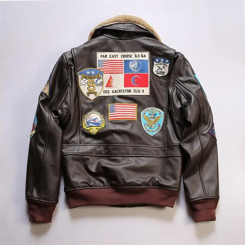 2024 New Men TOP GUN Pilot Genuine Leather Jacket Fashion 17 mark