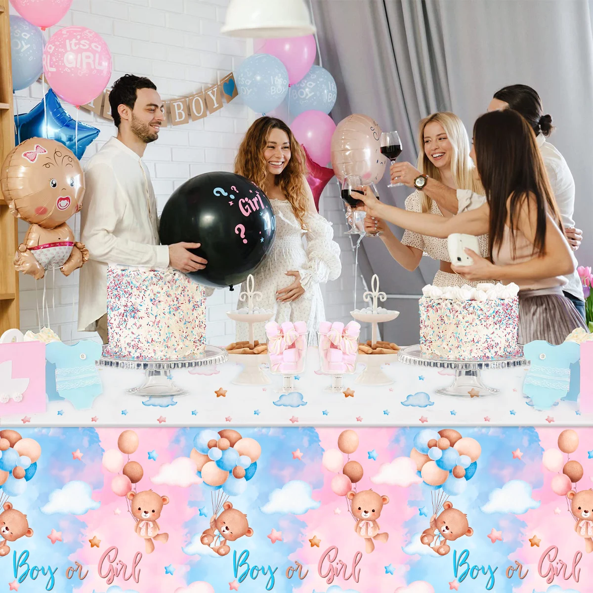 Gender Reveal Party Disposable Tablecloth Boy or Girl Baby Shower Decor Newborn Table Cover Gender Reveal Party Supplies