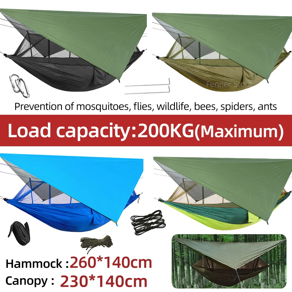 

Camping Hammock with Mosquito Net&Rainfly Tent Tarp & Tree Straps, Lightweight Portable Camping Double Nylonf or Camping Travel