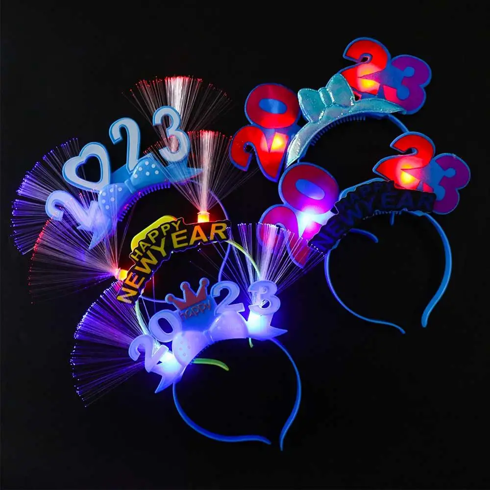 

Decoration New Year Gift Flashing Blinking Crown HAPPY NEW YEAR Headband Female Jewelry LED Glow Headband New Year Headdress