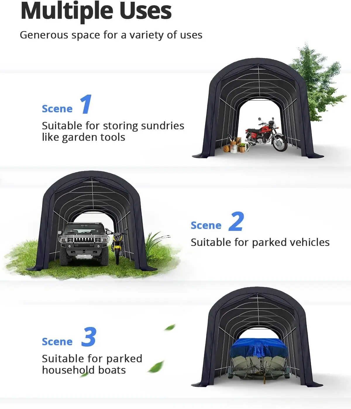 12' x 20' Oval Pipe Heavy Duty Carport for SUV Full-Size Truck and Boat Round Style Anti-Snow Car Canopy Outdoor Boat Shelter