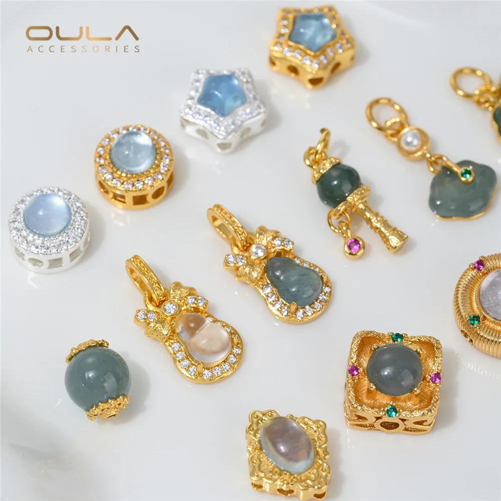 천연 크리스탈 아쿠아마린과 다공성 비즈, 손으로 만들어진 페르시 팔찌 소재와 1pcs Diy 옥 펜던트