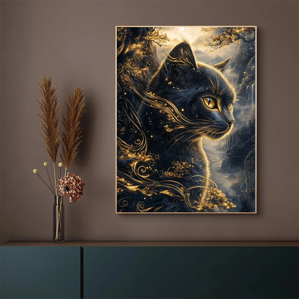 Diamond Painting Cross Stitch Kits Golden Black Cat Dragon Lotus Landscape Diamond Art Embroidery Mosaic Home Decor diamond painting diamond painting accessories