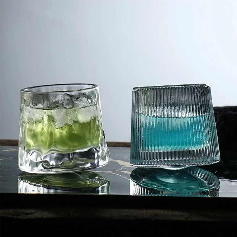 Creative Crystal Whiskey Glass Old Fashioned Rocks Glasses Tumblers Glassware for Cocktail Scotch Spinning Tops Design Glasses