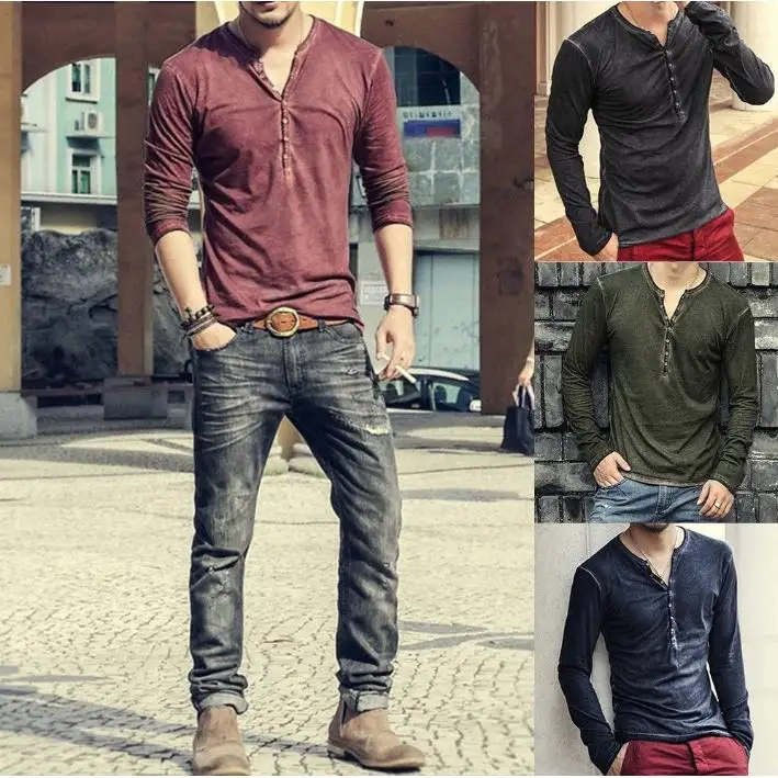Men's Long Sve Open Collar irt Cotton Busin Casual  Color T-irt Outdoor Wear Non-fading Regular Sve Fit