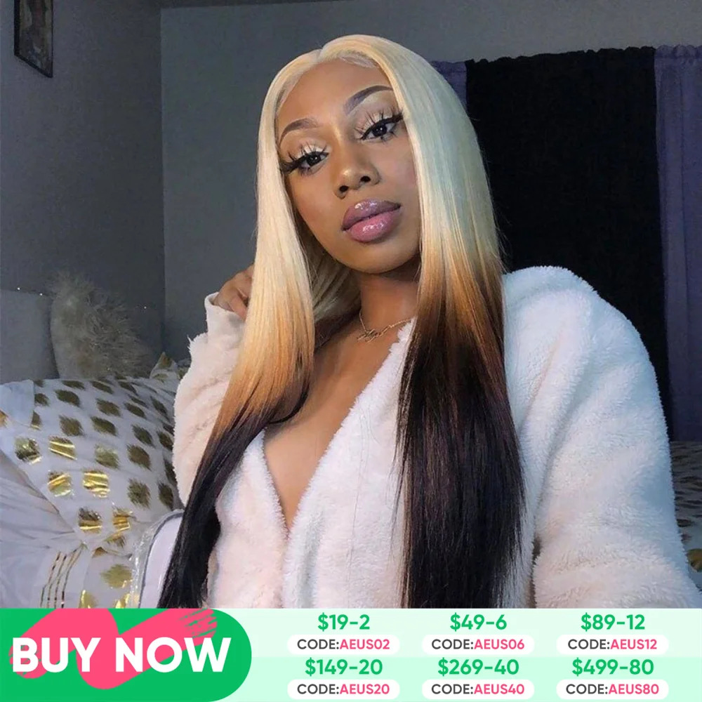 Lace Front Wigs Ombre 613 Lace Front Human Hair Wigs Pre Plucked 13x4 HD Lace Front Wig Reverse Ombre Hair On Blonde 3 Tone Wigs On Sale
