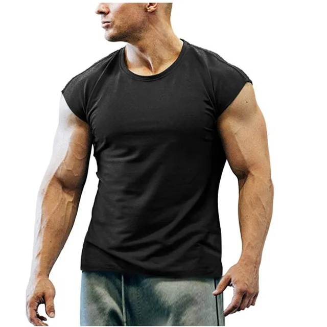 Summer New T-shirt Bodybuilding Muscle Tank Men's O-neck Solid Color Casual Sports Sleeveless Shirt Male Workout Fitness Tops Black