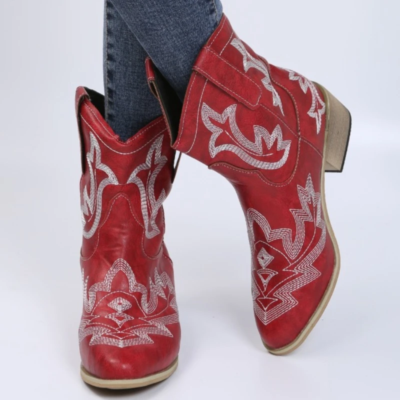 

Женские ботинки без застежки, разноцветные ботинки до середины икры с острым носком, на массивном каблуке, модная зимняя обувь, 2023