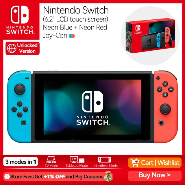 Nintendo Switch Avec 1 Joy-con Rouge Néon + 1 Joy-con Bleu Néon