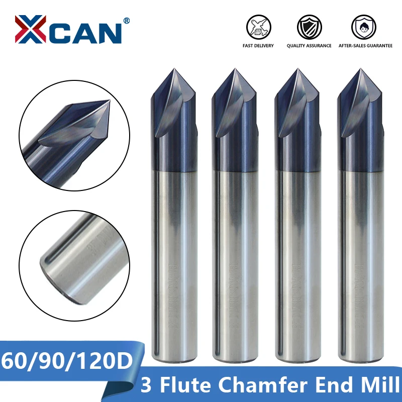 Xcan Milling Cutter Carbide Chamfering Mill 60/90/120 Degrees 3 Flute