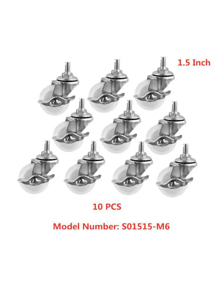 

(10 Packs) Casters Spot 1.5 Inch White Pp Screw Brake Wheel M6 Diameter 40mm Small For Shelf