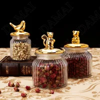 Golden Animal Decorative Storage Jar Sealed Glass Jars Spice Organizer Can Candy Container Dried Fruit Organizer Tea Canister 2