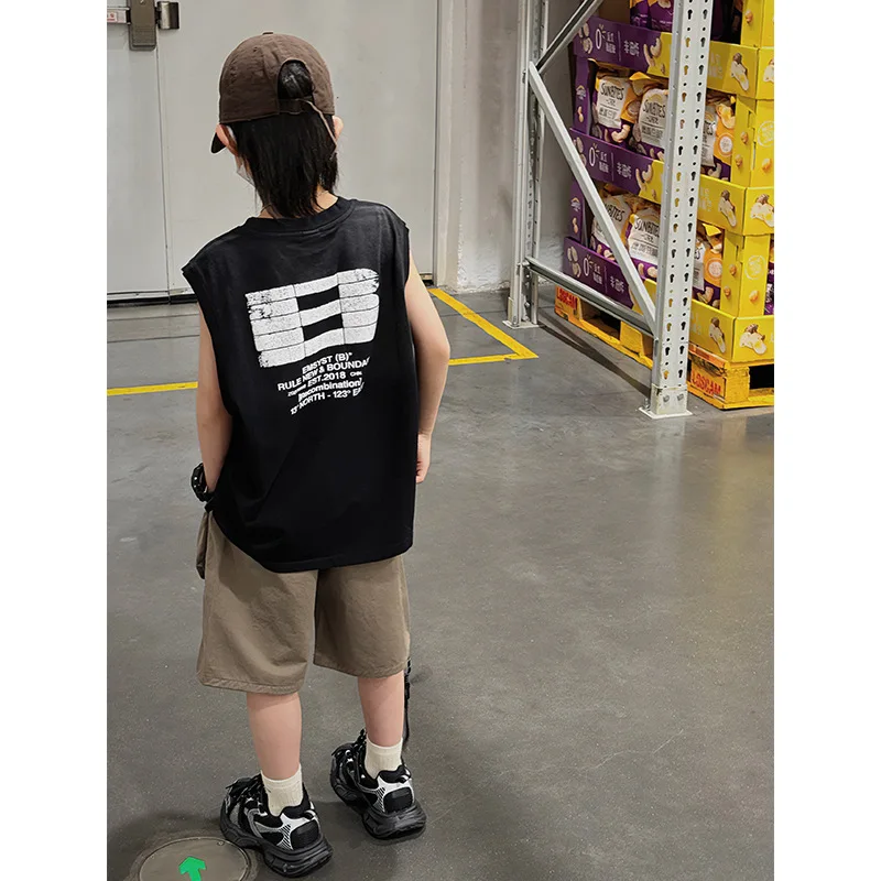 

Baoduo детская одежда жилет в западном стиле 2024 летняя одежда для мальчиков Топ детская футболка без рукавов жилет T Мода