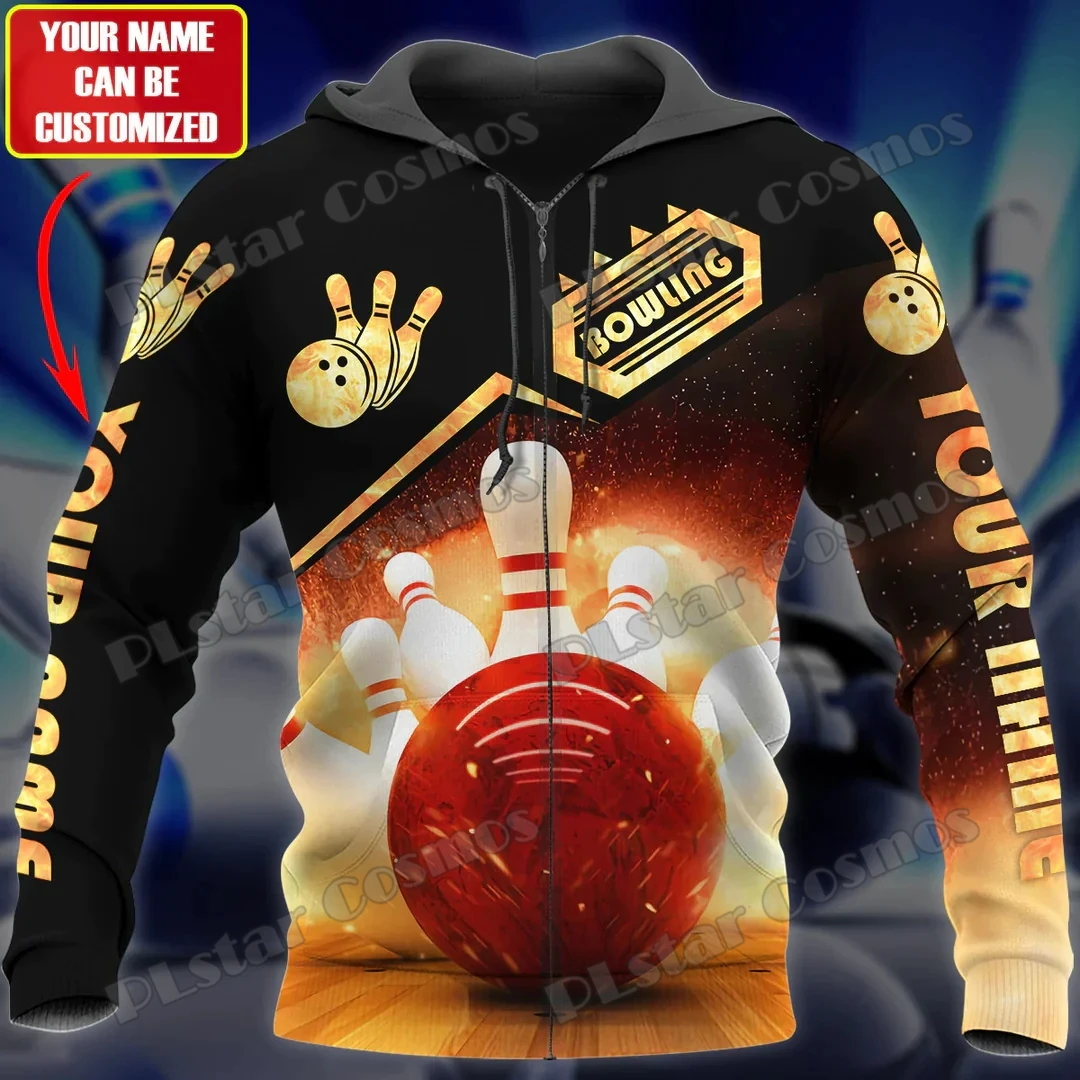 Personal isierter Name Bowling-Spieler 3d voll bedruckte Herren Reiß verschluss Hoodie Herbst Unisex Reiß verschluss Jacke für Bowling Liebhaber Geschenk dk571 – Detail 15