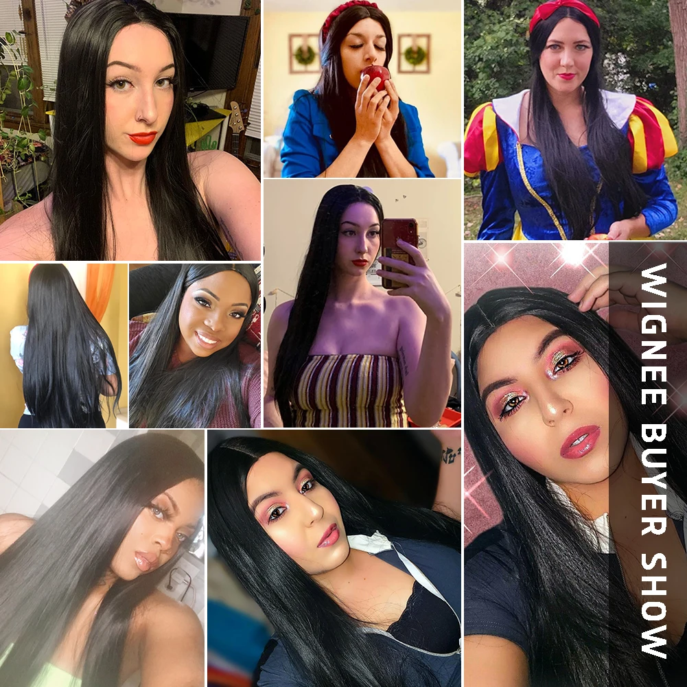 Wignee Long Straight Wig 30 Inch Black Wig Middle Part Lace Wigs High Lights Synthetic Hair Wigs Black Women Cosplay lace wigs synthetic wigs womens synthetic wigs