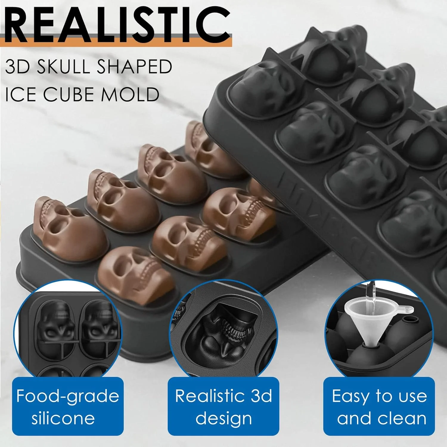 Stampo Per Cubetti Di Ghiaccio A Forma Di Teschio – 6 Cavità In Silicone Alimentare Per Whisky E Cocktail