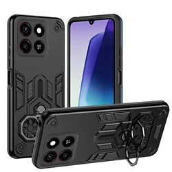 Durable Armor Case with Metal Ring Stand - Enhanced Protection Cover - Motorola Edge 60 Pro (Black)