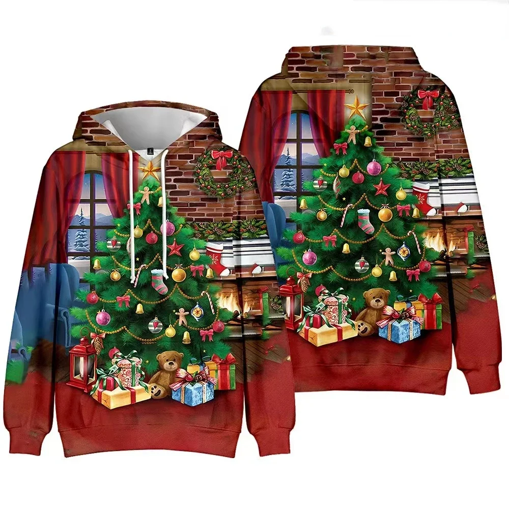 Santa Claus Print Hoodie for Men Fashion Cartoon Elk Pattern Sweatshirt 2023 Christmas New Year Party Tops OversizedClothes